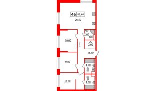 Квартира в ЖК Аэронавт, 3 комнатная, 82.4 м², 2 этаж