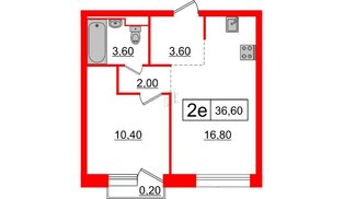 Квартира в ЖК Аэронавт, 1 комнатная, 36.6 м², 3 этаж