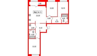 Квартира в ЖК Аэронавт, 3 комнатная, 88.7 м², 2 этаж
