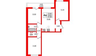 Квартира в ЖК 'Цветной город', 3 комнатная, 61.89 м², 2 этаж