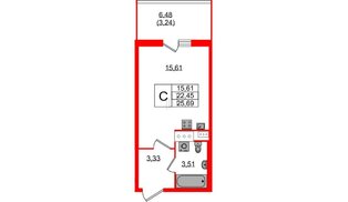 Квартира в ЖК Аквилон Stories, студия, 25.69 м², 6 этаж