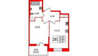 Квартира в ЖК Аквилон Stories, 1 комнатная, 37.91 м², 4 этаж