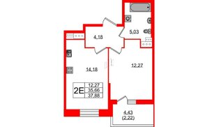 Квартира в ЖК Аквилон Stories, 1 комнатная, 37.88 м², 4 этаж