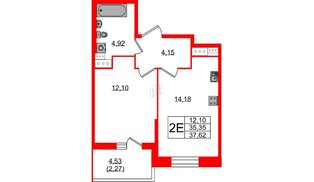 Квартира в ЖК Аквилон Stories, 1 комнатная, 37.62 м², 3 этаж