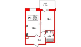 Квартира в ЖК Аквилон Stories, 1 комнатная, 40.99 м², 2 этаж
