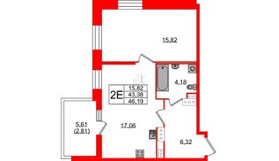 Квартира в ЖК Аквилон Stories, 1 комнатная, 46.19 м², 5 этаж