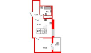 Квартира в ЖК Аквилон Stories, 1 комнатная, 42.2 м², 4 этаж