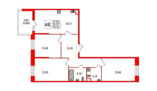 Квартира в ЖК Аквилон Stories, 3 комнатная, 78.19 м², 2 этаж
