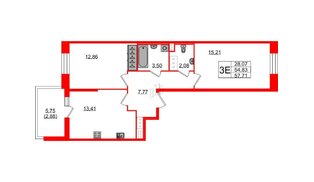 Квартира в ЖК Аквилон Stories, 2 комнатная, 57.71 м², 3 этаж