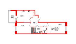 Квартира в ЖК Аквилон Stories, 2 комнатная, 57.9 м², 4 этаж