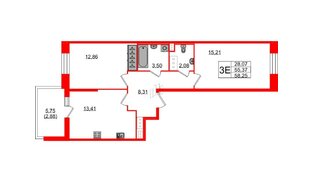 Квартира в ЖК Аквилон Stories, 2 комнатная, 57.7 м², 4 этаж