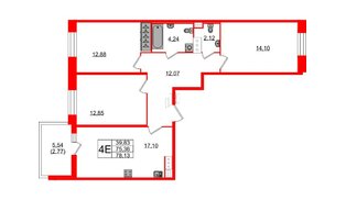 Квартира в ЖК Аквилон Stories, 3 комнатная, 78.13 м², 4 этаж