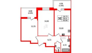 Квартира в ЖК Аквилон Stories, 2 комнатная, 60.88 м², 8 этаж