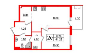 Квартира в ЖК «Новоорловский», 1 комнатная, 43.4 м², 2 этаж