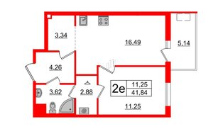 Квартира в ЖК «Новоорловский», 1 комнатная, 43.3 м², 3 этаж