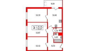Квартира в ЖК «Новоорловский», 3 комнатная, 65 м², 6 этаж