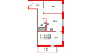 Квартира в ЖК FRIENDS, 2 комнатная, 49.46 м², 5 этаж