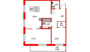Квартира в ЖК FRIENDS, 2 комнатная, 75.67 м², 15 этаж