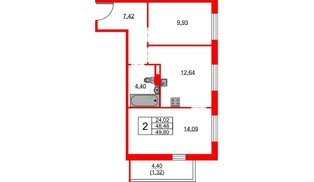 Квартира в ЖК FRIENDS, 2 комнатная, 49.8 м², 2 этаж