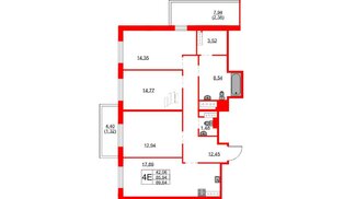 Квартира в ЖК FRIENDS, 3 комнатная, 89.64 м², 23 этаж