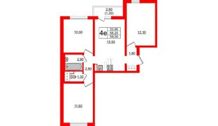 Квартира в ЖК 'Цветной город', 3 комнатная, 59.5 м², 3 этаж