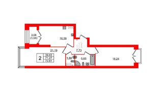 Квартира в ЖК Наука, 2 комнатная, 76.4 м², 13 этаж