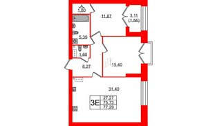 Квартира в ЖК Наука, 2 комнатная, 80.9 м², 12 этаж