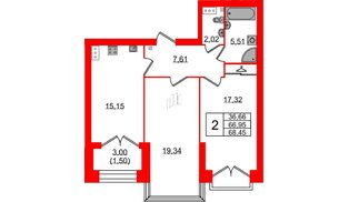 Квартира в ЖК Наука, 2 комнатная, 71.8 м², 11 этаж