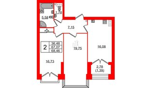 Квартира в ЖК Наука, 2 комнатная, 72 м², 11 этаж