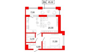 Квартира в ЖК Коллекционный дом 1919, 1 комнатная, 45.32 м², 8 этаж