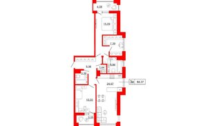 Квартира в ЖК Коллекционный дом 1919, 2 комнатная, 84.37 м², 9 этаж