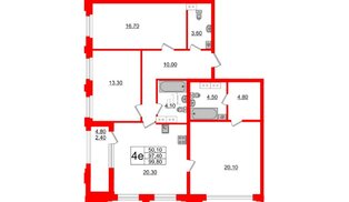 Квартира в ЖК Тайм Сквер, 3 комнатная, 99.8 м², 12 этаж