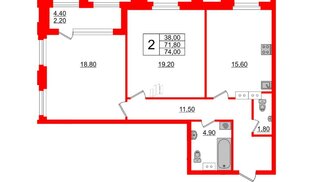 Квартира в ЖК Тайм Сквер, 2 комнатная, 74 м², 2 этаж