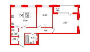 Квартира в ЖК Тайм Сквер, 2 комнатная, 69.8 м², 4 этаж