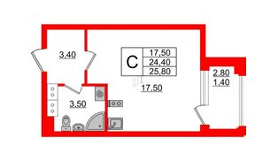Квартира в ЖК Тайм Сквер, студия, 25.8 м², 9 этаж