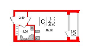 Квартира в ЖК Тайм Сквер, студия, 23.5 м², 8 этаж