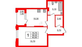 Квартира в ЖК Тайм Сквер, 1 комнатная, 40.6 м², 5 этаж