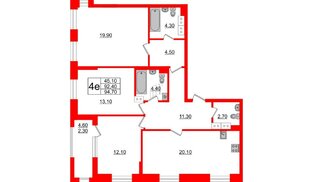 Квартира в ЖК Тайм Сквер, 3 комнатная, 94.7 м², 13 этаж