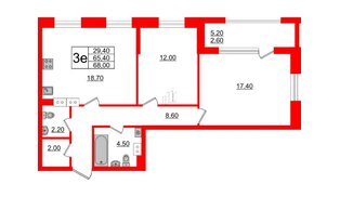 Квартира в ЖК Тайм Сквер, 2 комнатная, 68 м², 2 этаж