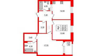 Квартира в ЖК Тайм Сквер, 2 комнатная, 67.3 м², 2 этаж