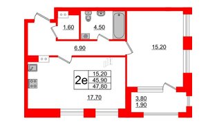 Квартира в ЖК Тайм Сквер, 1 комнатная, 47.8 м², 3 этаж