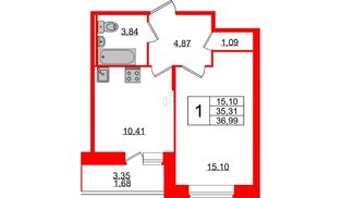 Квартира в ЖК Смарт, 1 комнатная, 36.1 м², 2 этаж
