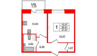Квартира в ЖК Смарт, 1 комнатная, 37.72 м², 11 этаж