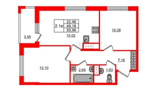 Квартира в ЖК «Город звёзд», 2 комнатная, 49.18 м², 4 этаж