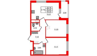 Квартира в ЖК «Город звёзд», 2 комнатная, 50.1 м², 11 этаж