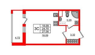 Квартира в ЖК «Город звёзд», студия, 24.5 м², 13 этаж