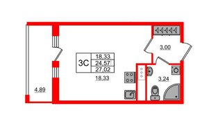 Квартира в ЖК «Город звёзд», студия, 24.4 м², 18 этаж