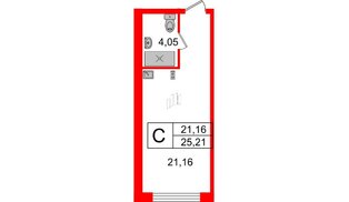 Апартаменты в ЖК Ladozhsky Avenir, студия, 25.21 м², 12 этаж