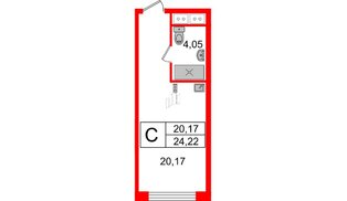 Апартаменты в ЖК Ladozhsky Avenir, студия, 24.22 м², 14 этаж