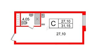 Апартаменты в ЖК «Ladozhsky Avenir», студия, 31.15 м², 10 этаж